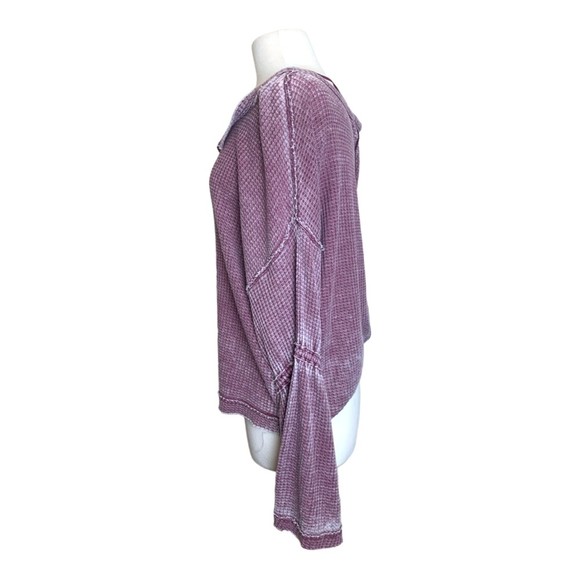We The Free FP Dahlia Bell Sleeve Waffle Knit Top Purple Small Long Sleeve - Picture 6 of 12